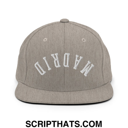 Upside Down Madrid Embroidered Flat Bill Brim Snapback Hat Heather Grey