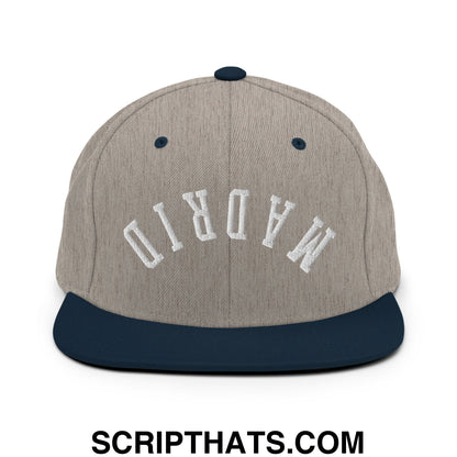 Upside Down Madrid Embroidered Flat Bill Brim Snapback Hat Heather Grey Navy