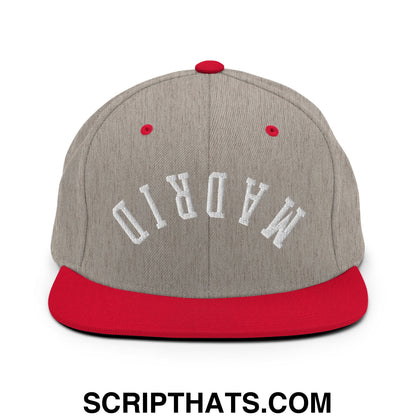 Upside Down Madrid Embroidered Flat Bill Brim Snapback Hat Heather Grey Red