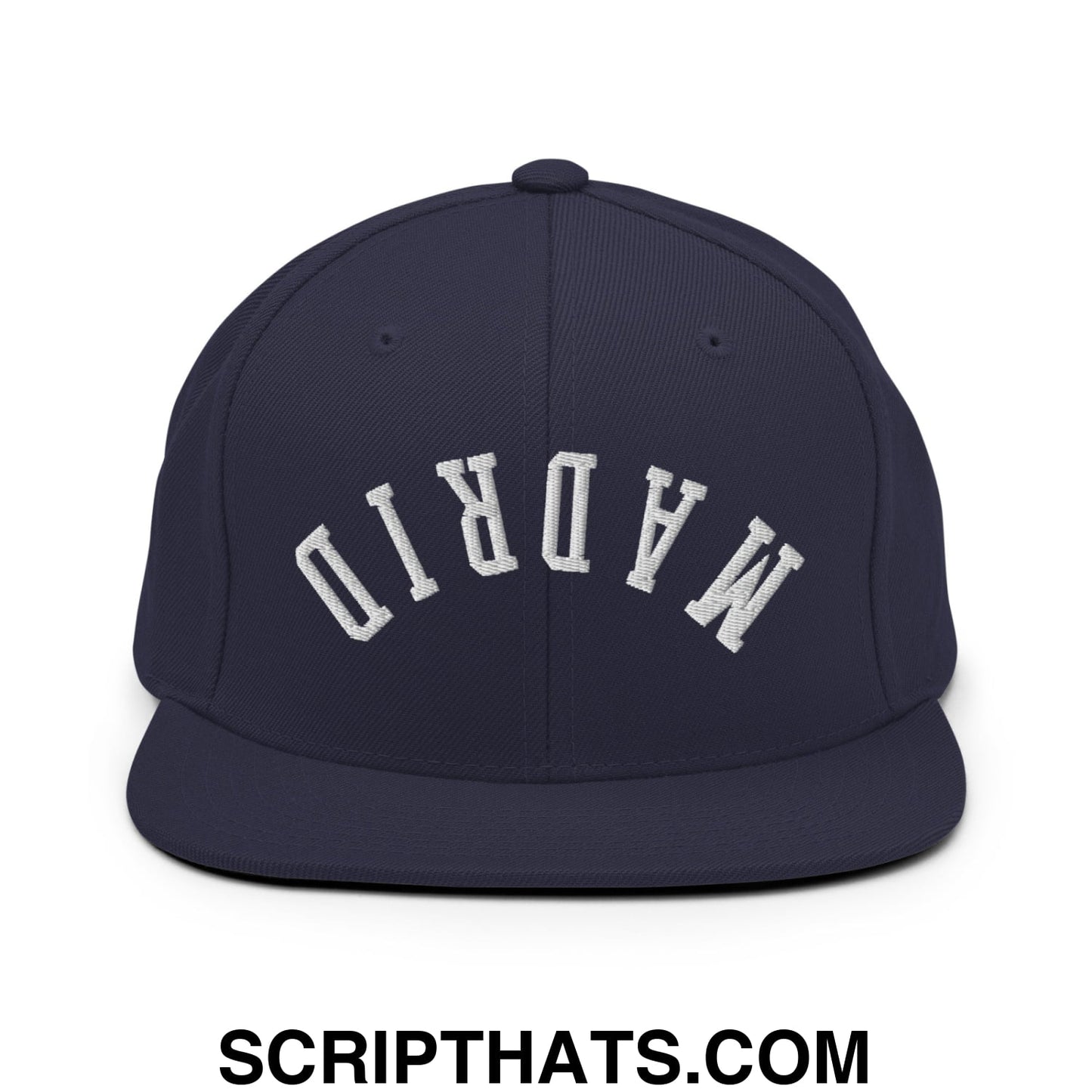 Upside Down Madrid Embroidered Flat Bill Brim Snapback Hat Navy