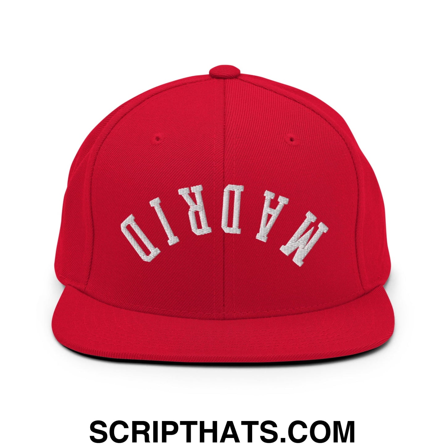 Upside Down Madrid Embroidered Flat Bill Brim Snapback Hat Red
