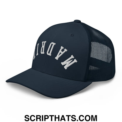 Upside Down Madrid Embroidered Mesh Trucker Hat Navy