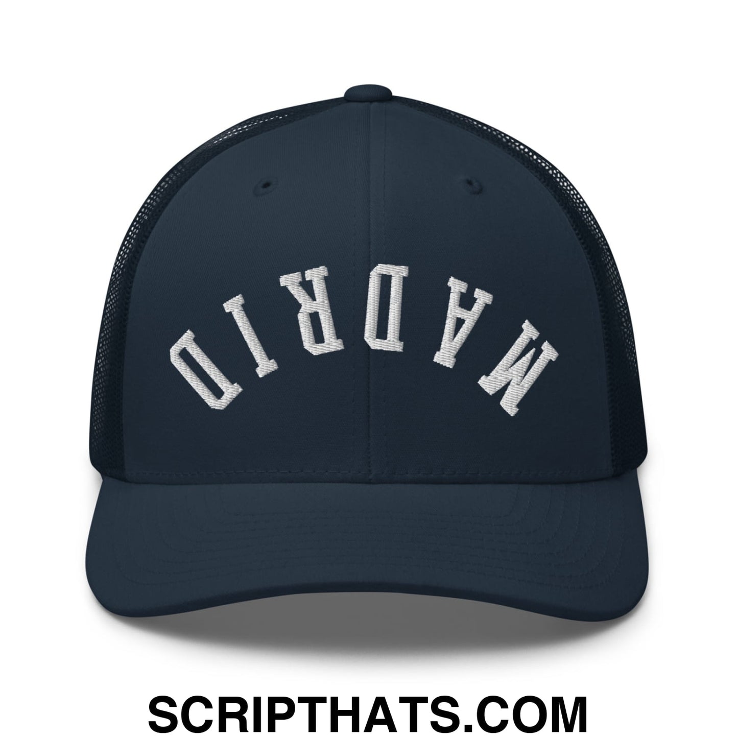 Upside Down Madrid Embroidered Mesh Trucker Hat Navy
