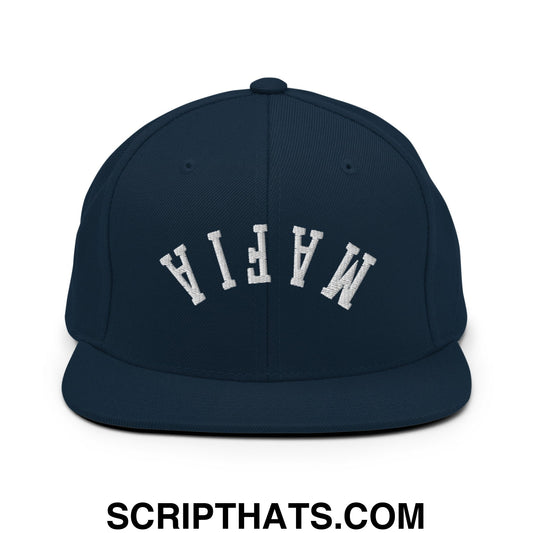 Upside Down Mafia Embroidered Flat Bill Brim Snapback Hat Dark Navy