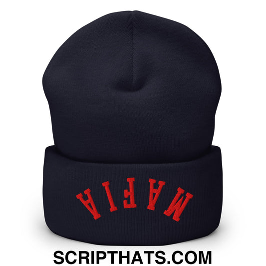 Upside Down Mafia Football Embroidered Cuffed Knit Beanie Navy