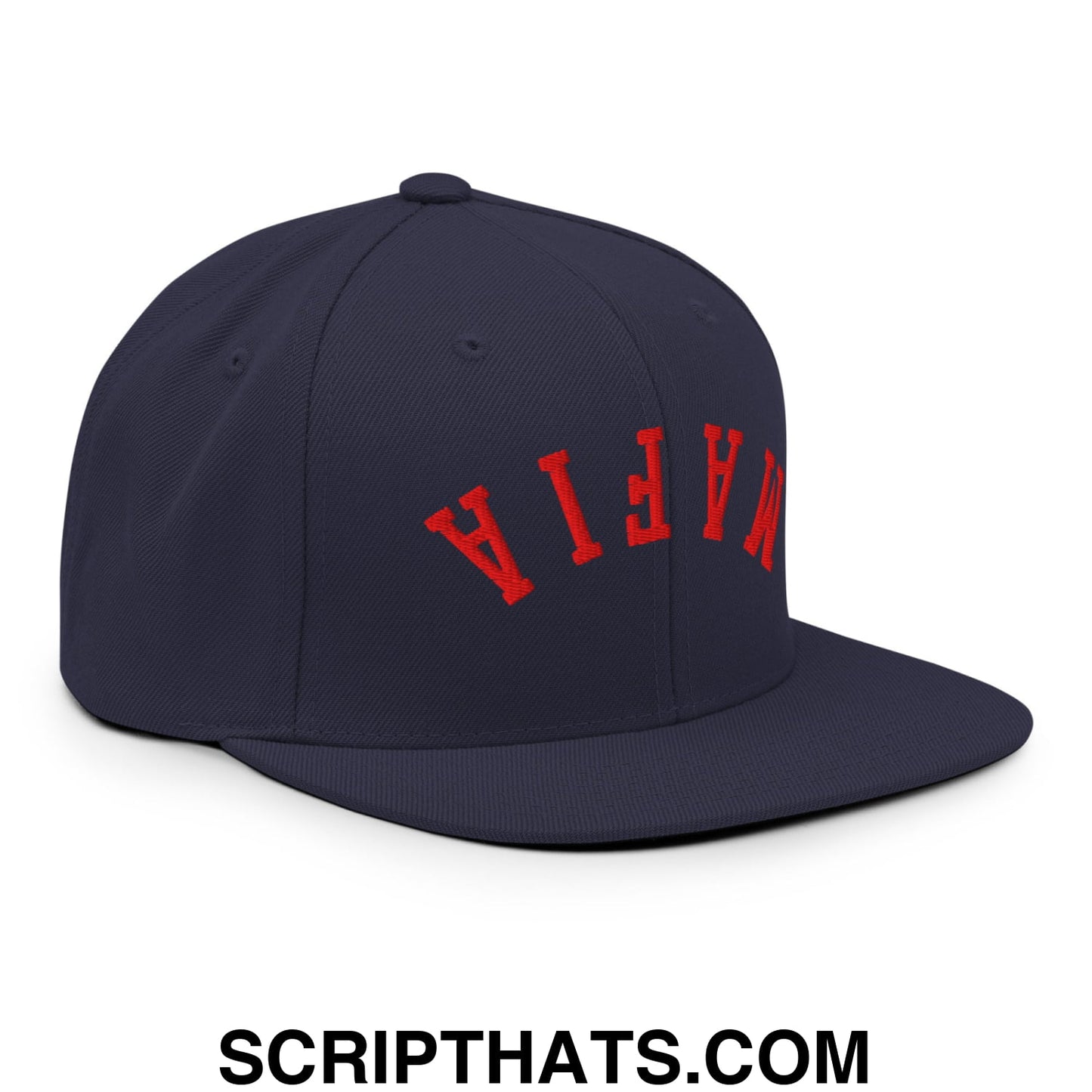 Upside Down Mafia Football Embroidered Flat Bill Brim Snapback Hat Navy