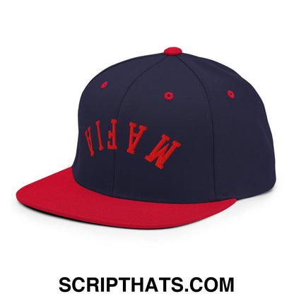 Upside Down Mafia Football Embroidered Flat Bill Brim Snapback Hat Navy Red