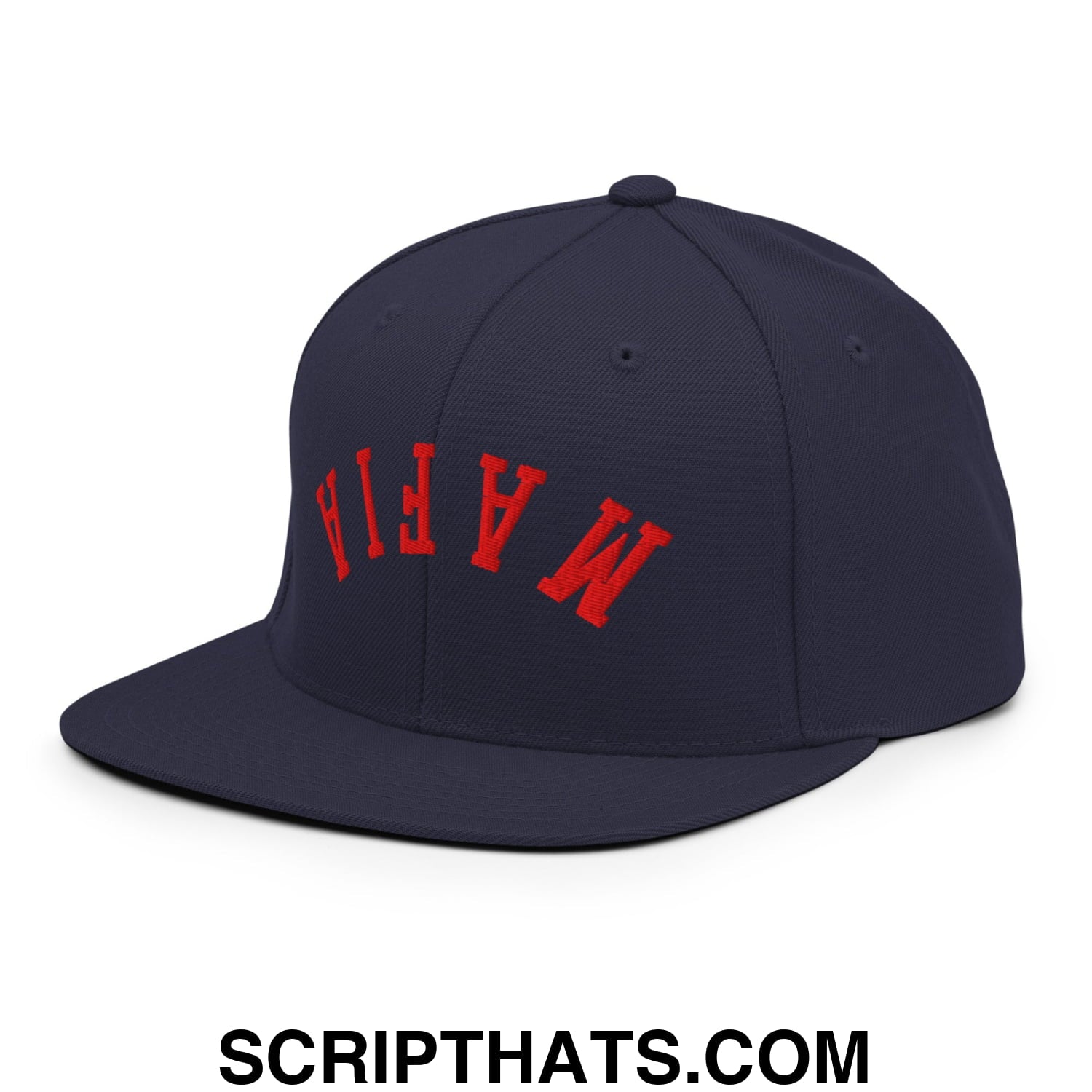 Upside Down Mafia Football Embroidered Flat Bill Brim Snapback Hat Navy