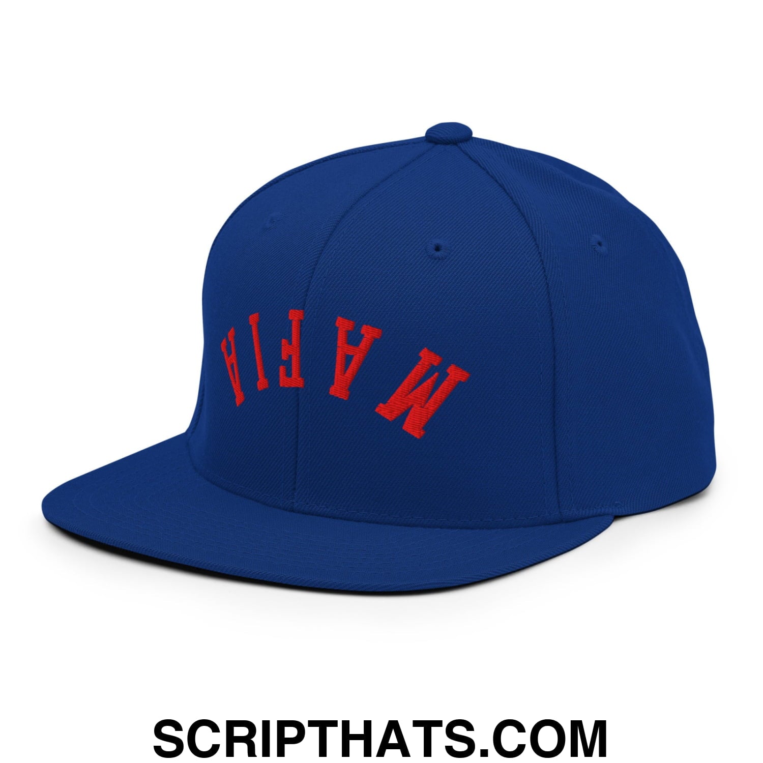 Upside Down Mafia Football Embroidered Flat Bill Brim Snapback Hat Royal Blue