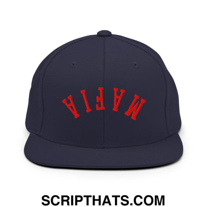 Upside Down Mafia Football Embroidered Flat Bill Brim Snapback Hat Navy