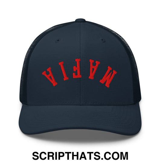 Upside Down Mafia Football Embroidered Mesh Trucker Hat Navy
