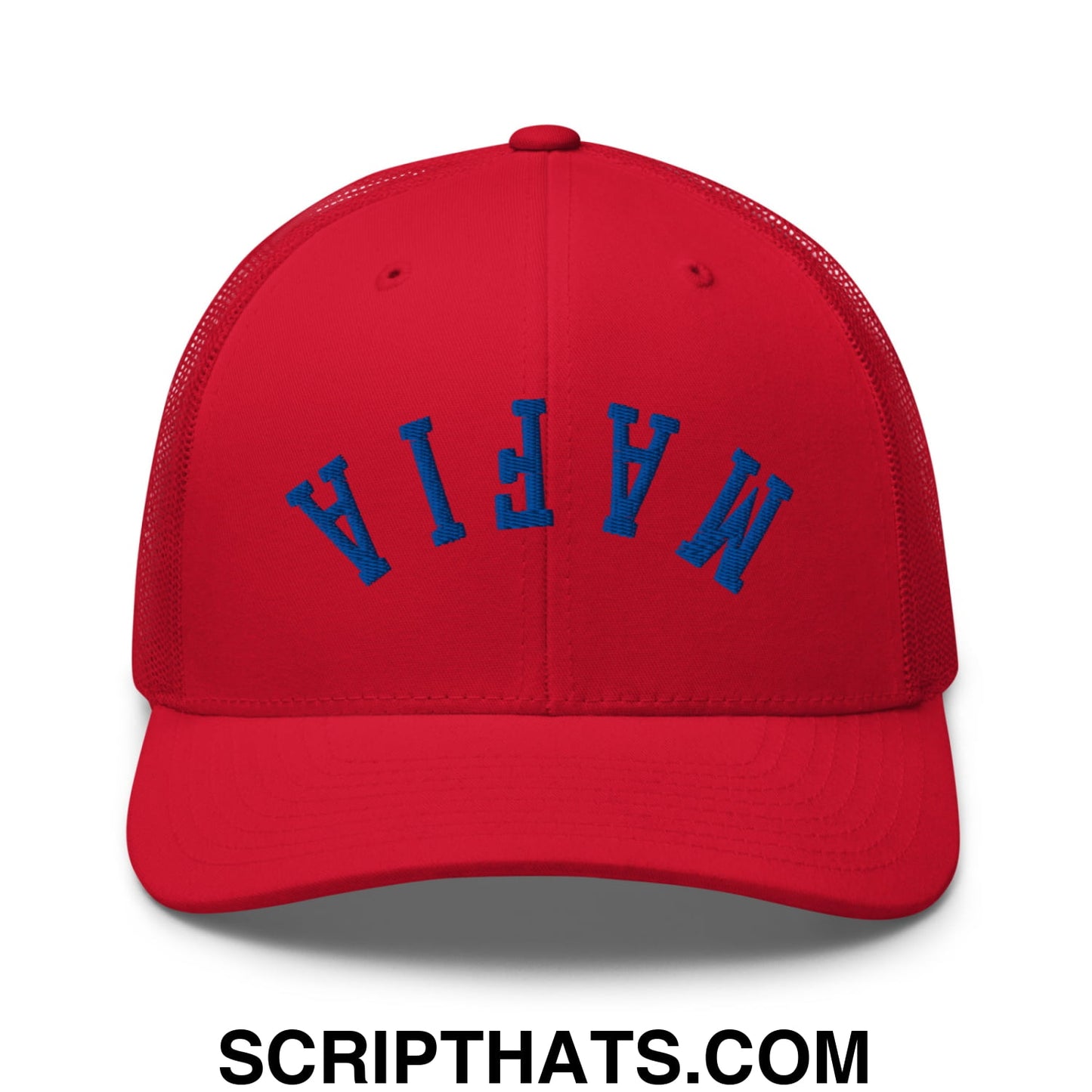 Upside Down Mafia Football Embroidered Mesh Trucker Hat Red