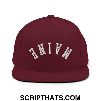 Upside Down Maine Embroidered Flat Bill Brim Snapback Hat Maroon