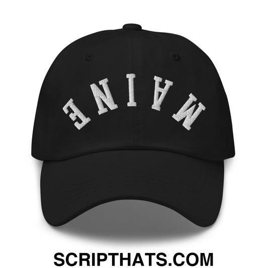 Upside Down Maine Embroidered Unstructured Dad Hat Black