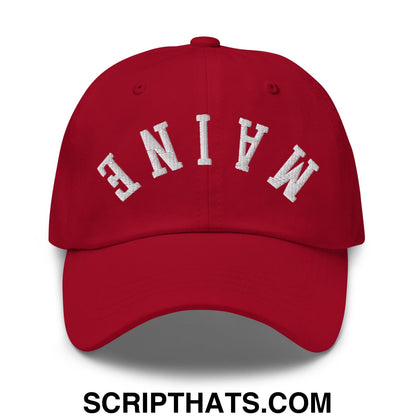 Upside Down Maine Embroidered Unstructured Dad Hat Cranberry
