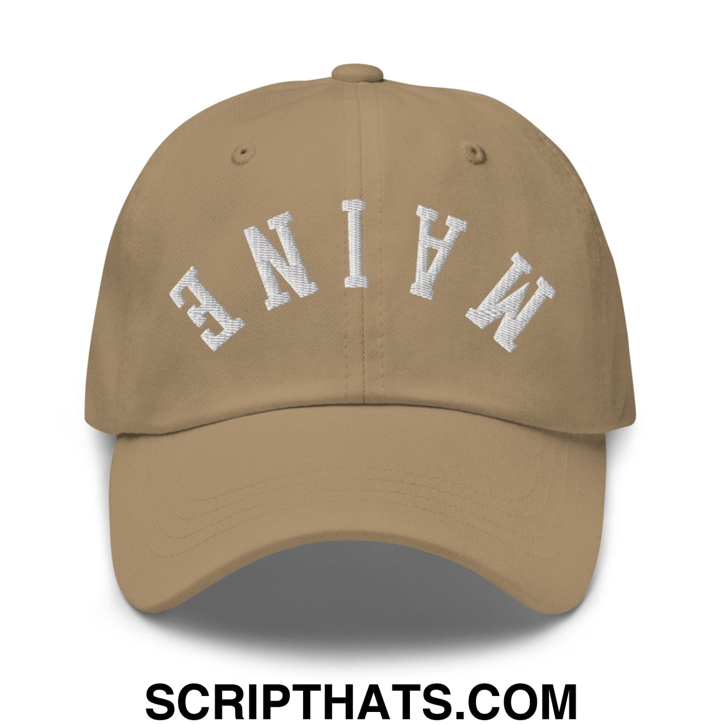 Upside Down Maine Embroidered Unstructured Dad Hat Khaki