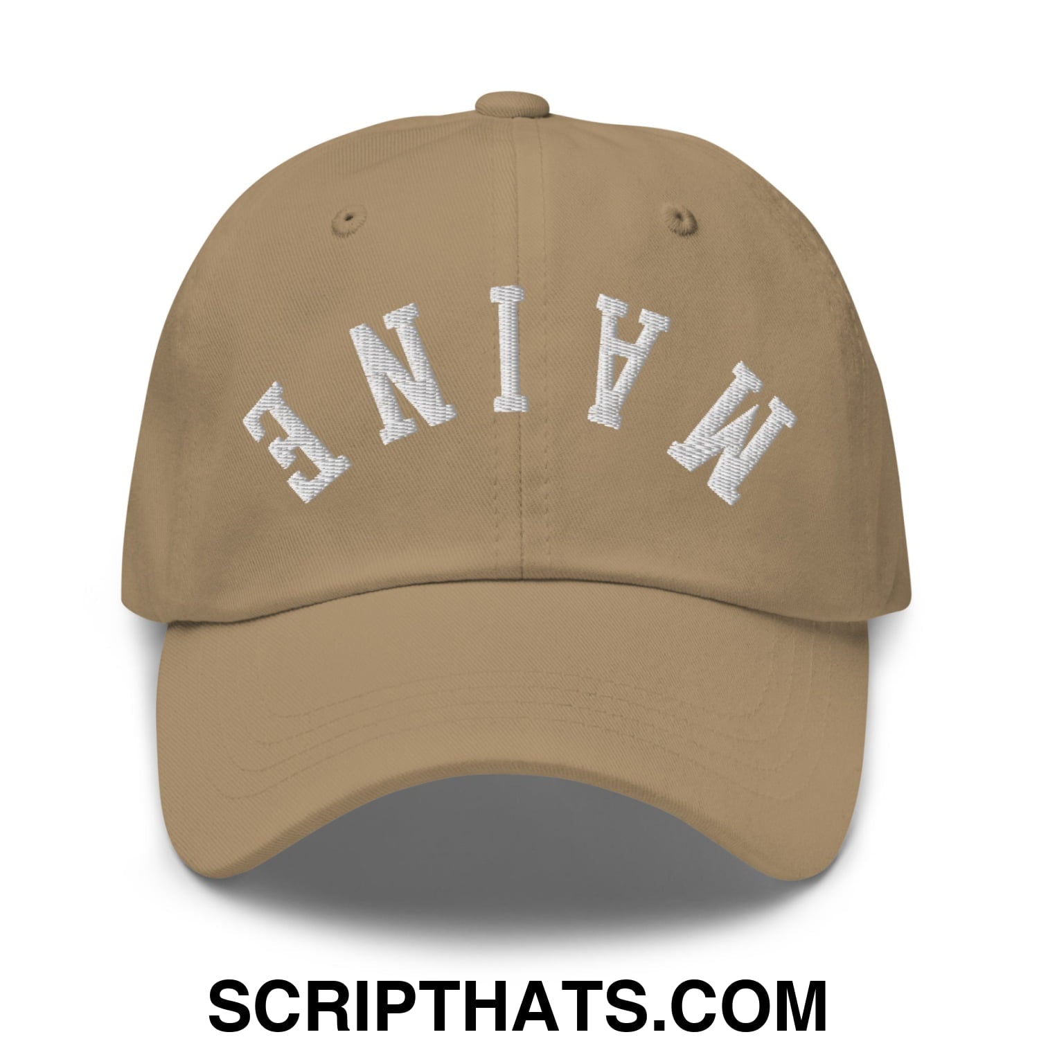 Upside Down Maine Embroidered Unstructured Dad Hat Khaki