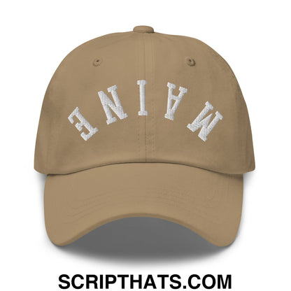 Upside Down Maine Embroidered Unstructured Dad Hat Khaki