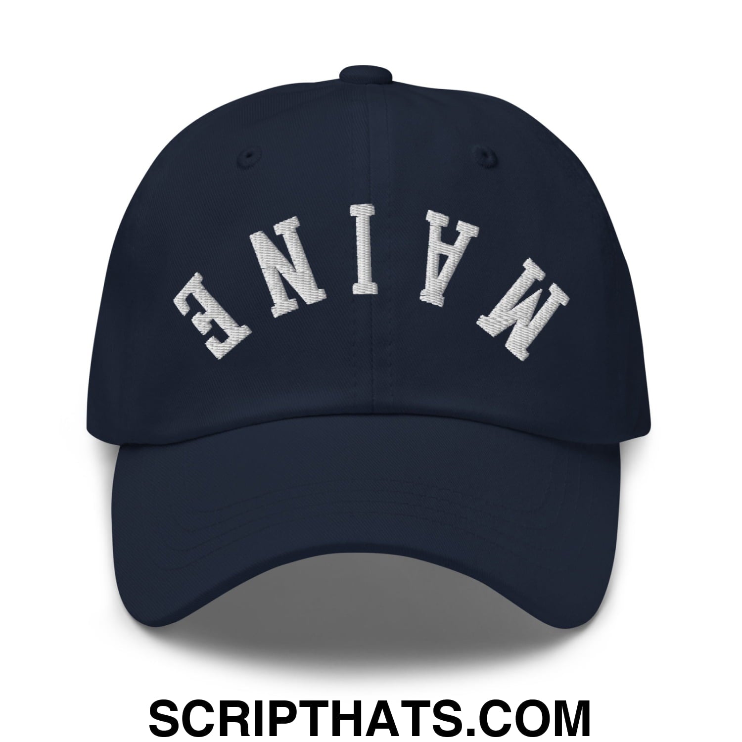 Upside Down Maine Embroidered Unstructured Dad Hat Navy