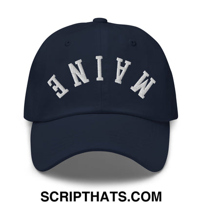 Upside Down Maine Embroidered Unstructured Dad Hat Navy