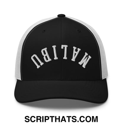 Upside Down Malibu Embroidered Mesh Trucker Hat Black White