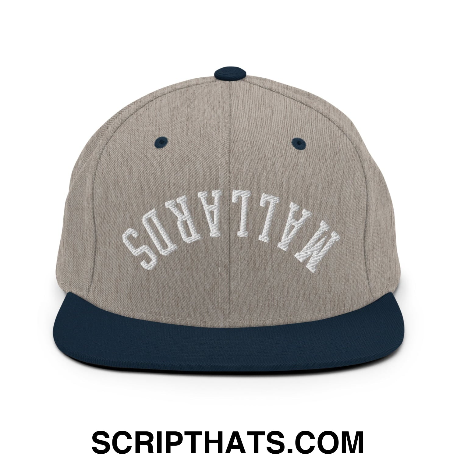 Upside Down Mallards Embroidered Flat Bill Brim Snapback Hat Heather Grey Navy