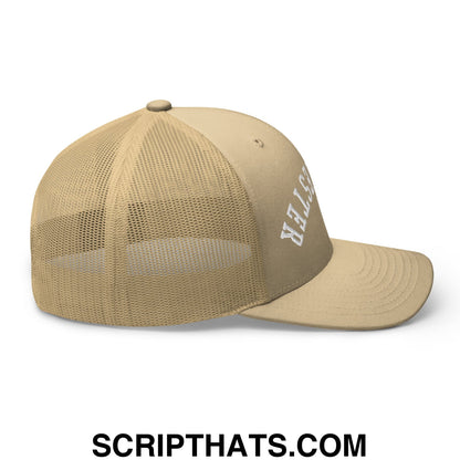 Upside Down Manchester Embroidered Mesh Trucker Hat Khaki