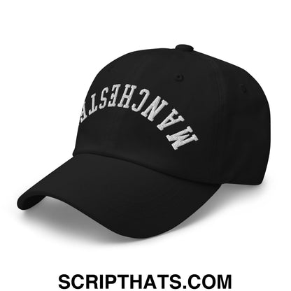 Upside Down Manchester Embroidered Unstructured Dad Hat Black