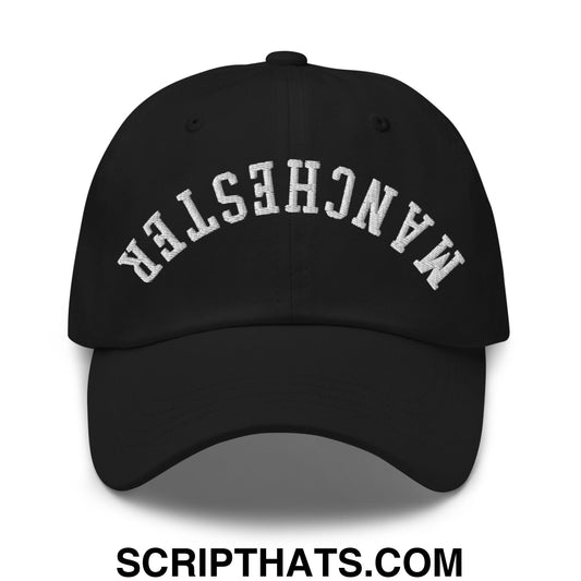 Upside Down Manchester Embroidered Unstructured Dad Hat Black