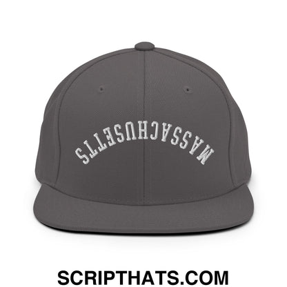 Upside Down Massachusetts Embroidered Flat Bill Brim Snapback Hat Dark Grey