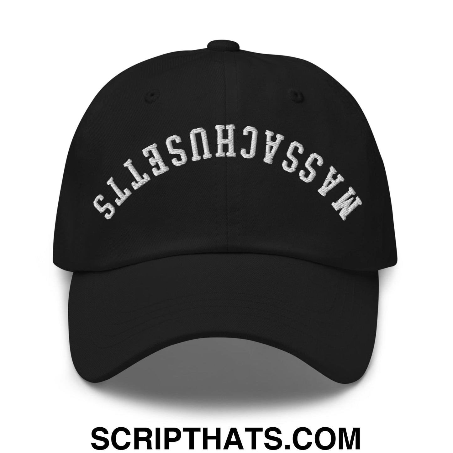 Upside Down Massachusetts Embroidered Unstructured Dad Hat Black