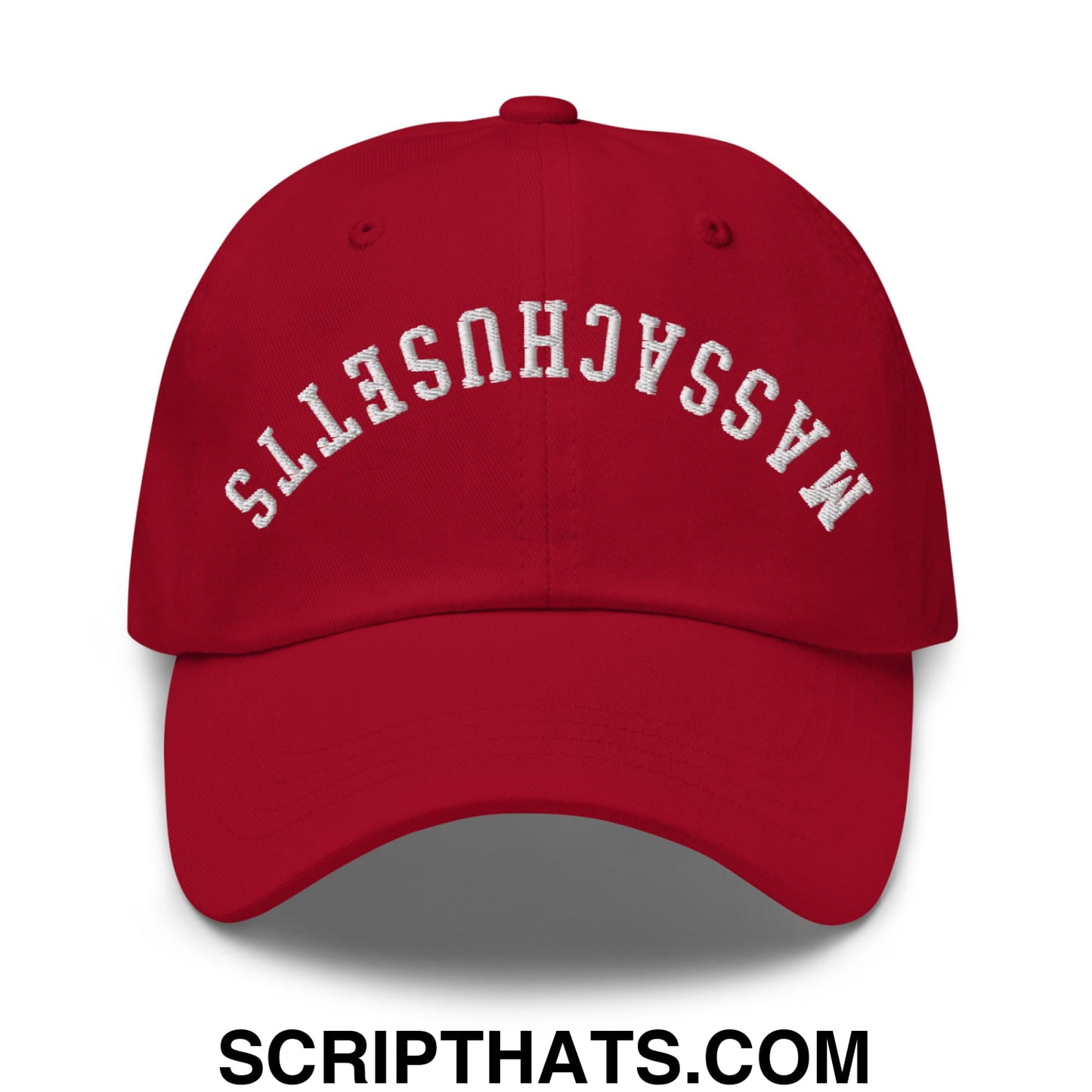 Upside Down Massachusetts Embroidered Unstructured Dad Hat Cranberry