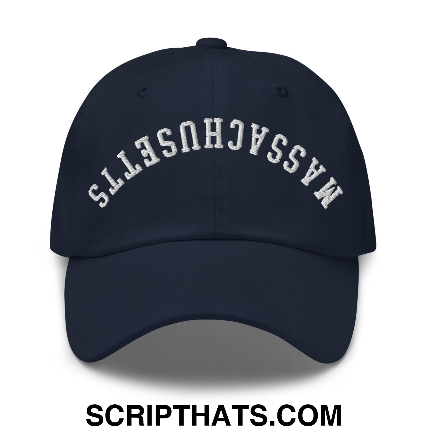 Upside Down Massachusetts Embroidered Unstructured Dad Hat Navy