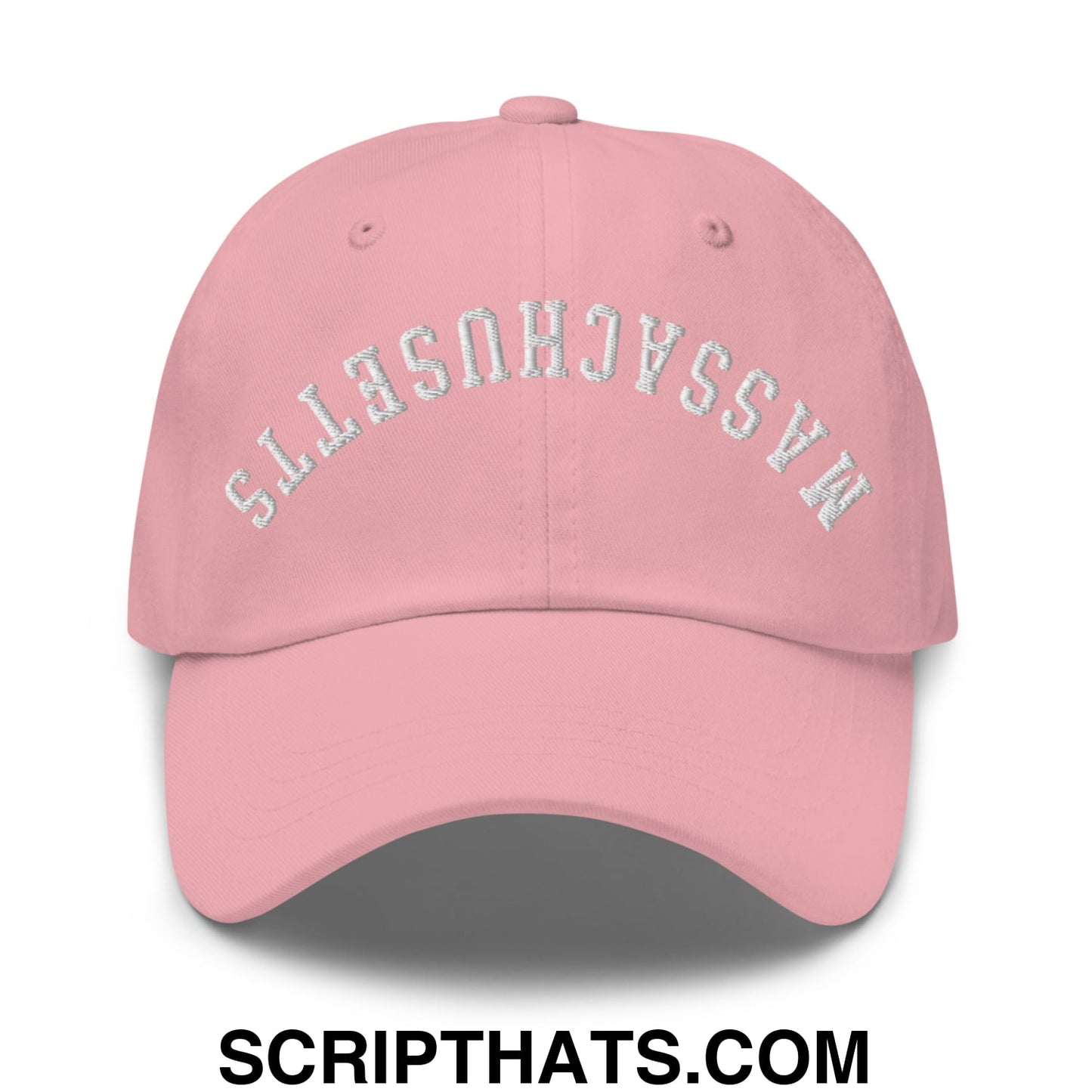 Upside Down Massachusetts Embroidered Unstructured Dad Hat Pink