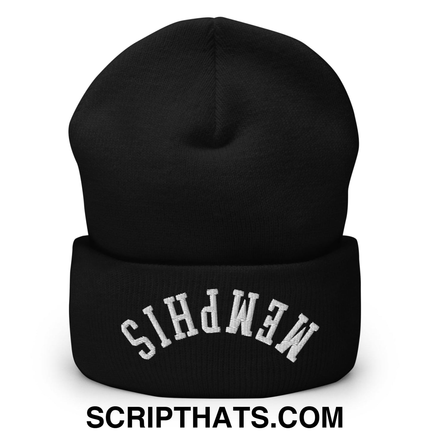 Upside Down Memphis Embroidered Cuffed Knit Beanie Black