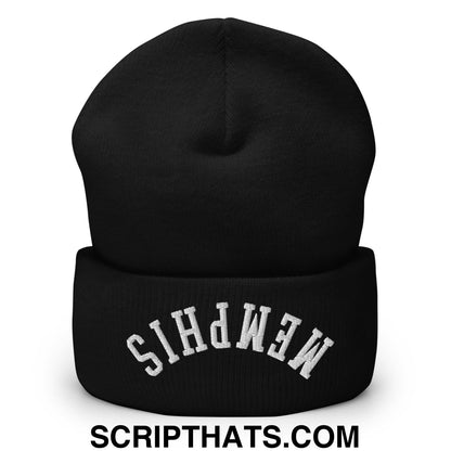 Upside Down Memphis Embroidered Cuffed Knit Beanie Black