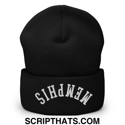 Upside Down Memphis Embroidered Cuffed Knit Beanie Black