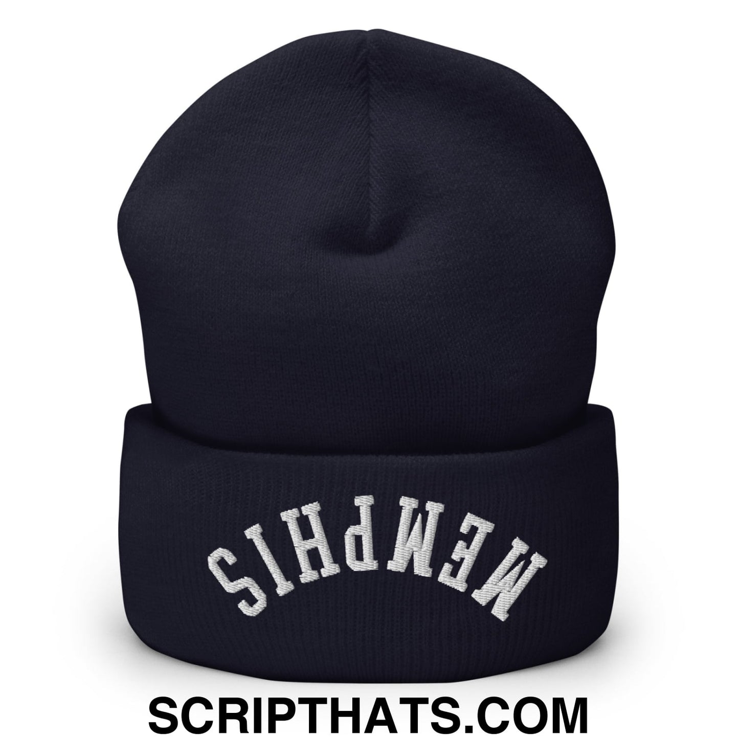 Upside Down Memphis Embroidered Cuffed Knit Beanie Navy