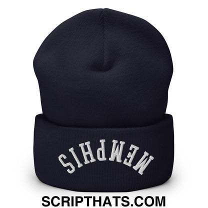 Upside Down Memphis Embroidered Cuffed Knit Beanie Navy