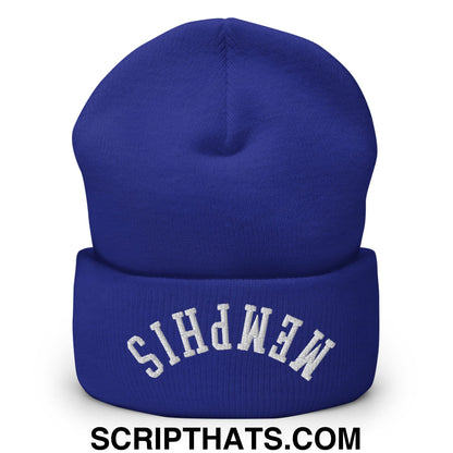 Upside Down Memphis Embroidered Cuffed Knit Beanie Royal