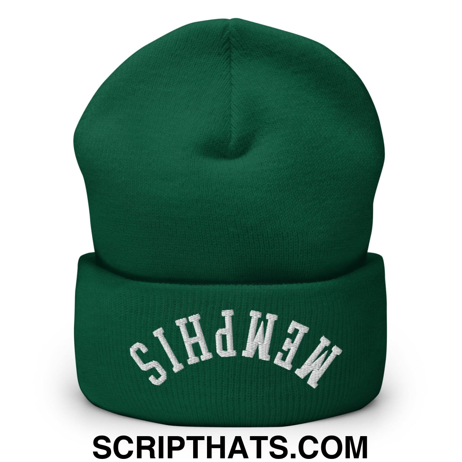 Upside Down Memphis Embroidered Cuffed Knit Beanie Spruce