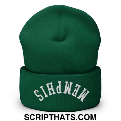 Upside Down Memphis Embroidered Cuffed Knit Beanie Spruce