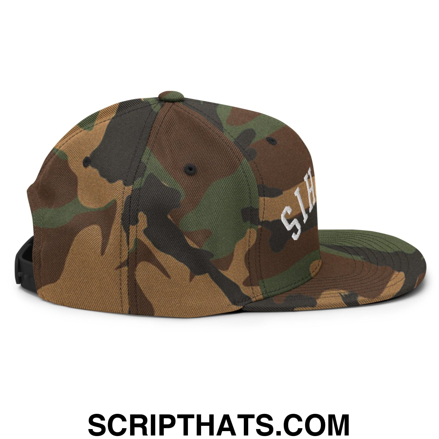 Upside Down Memphis Embroidered Flat Bill Brim Snapback Hat Green Camo