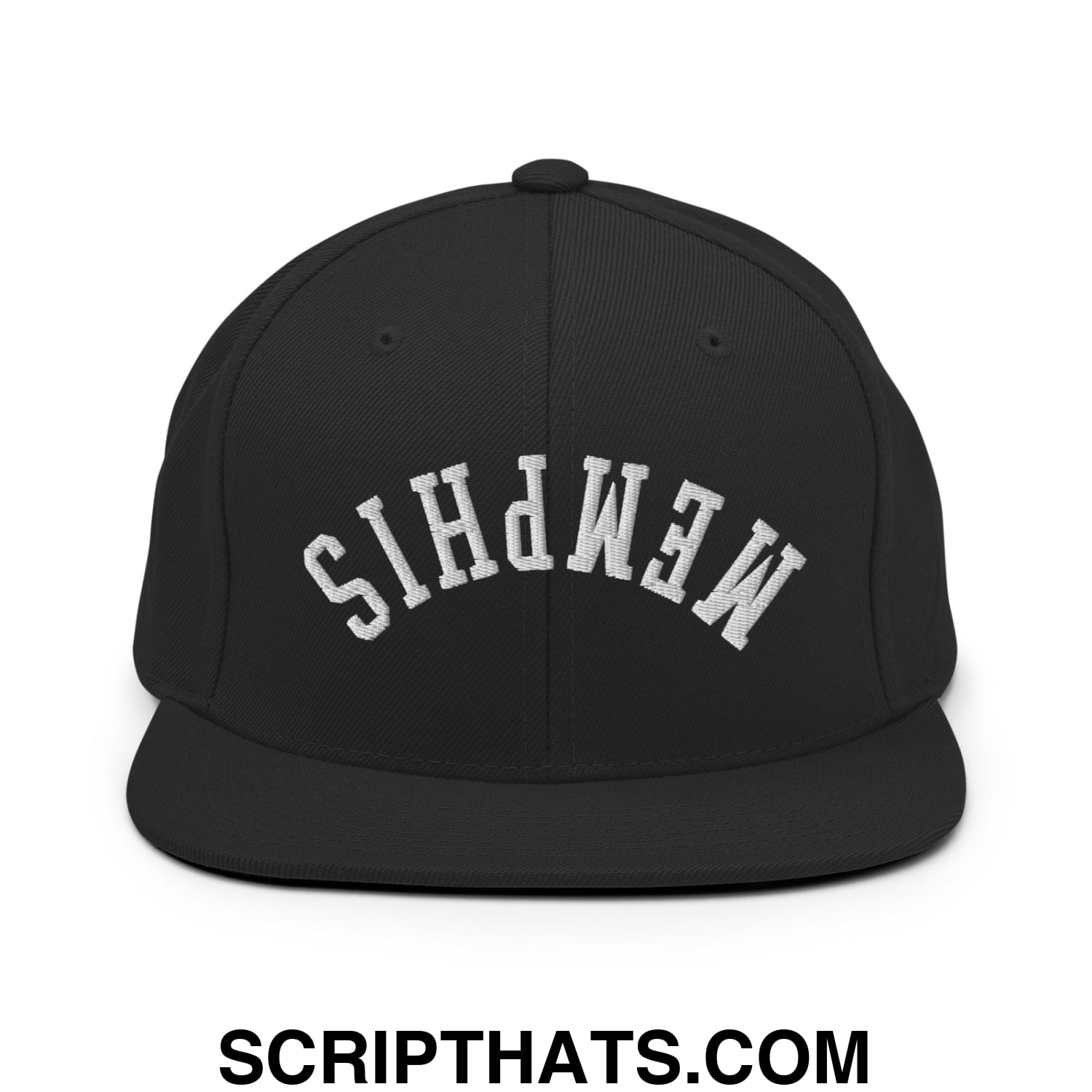 Upside Down Memphis Embroidered Flat Bill Brim Snapback Hat Black