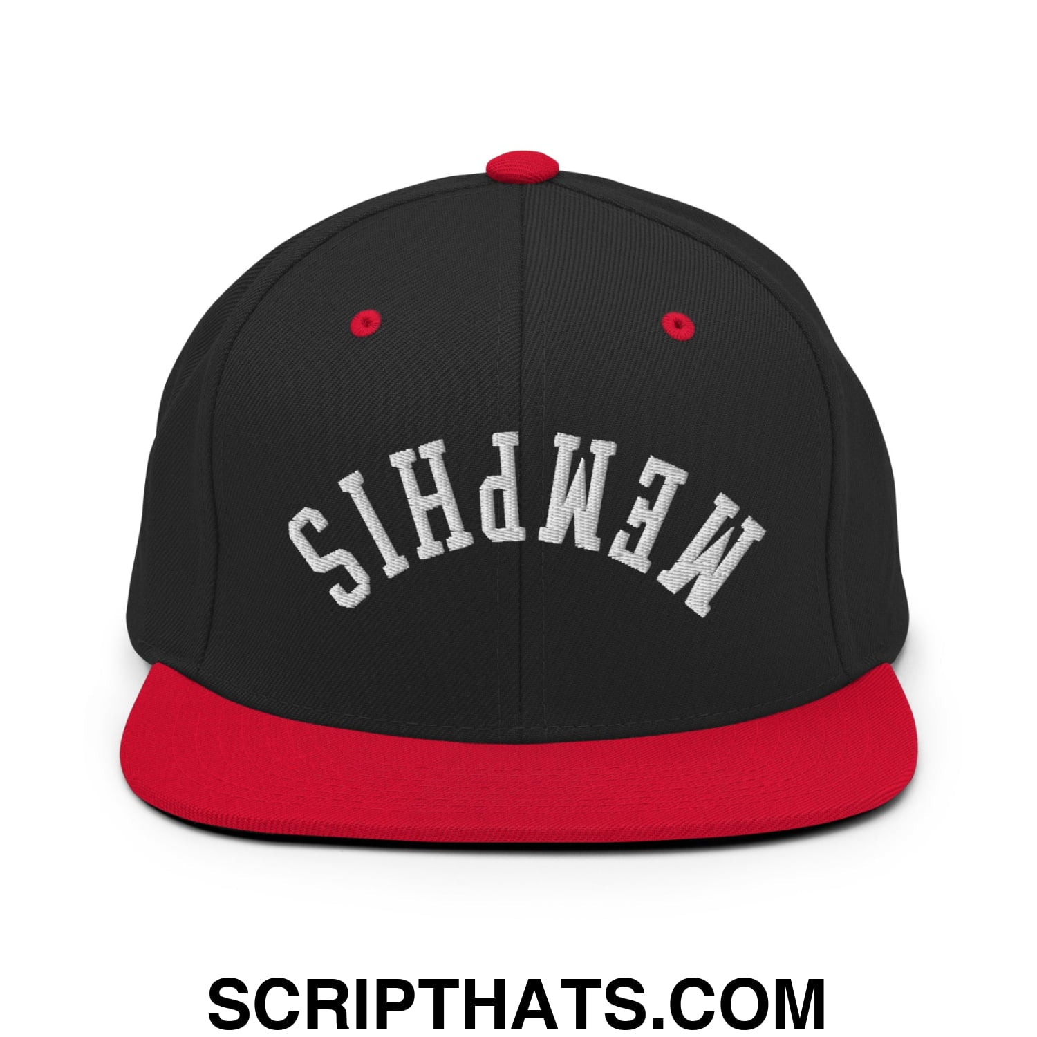 Upside Down Memphis Embroidered Flat Bill Brim Snapback Hat Black Red