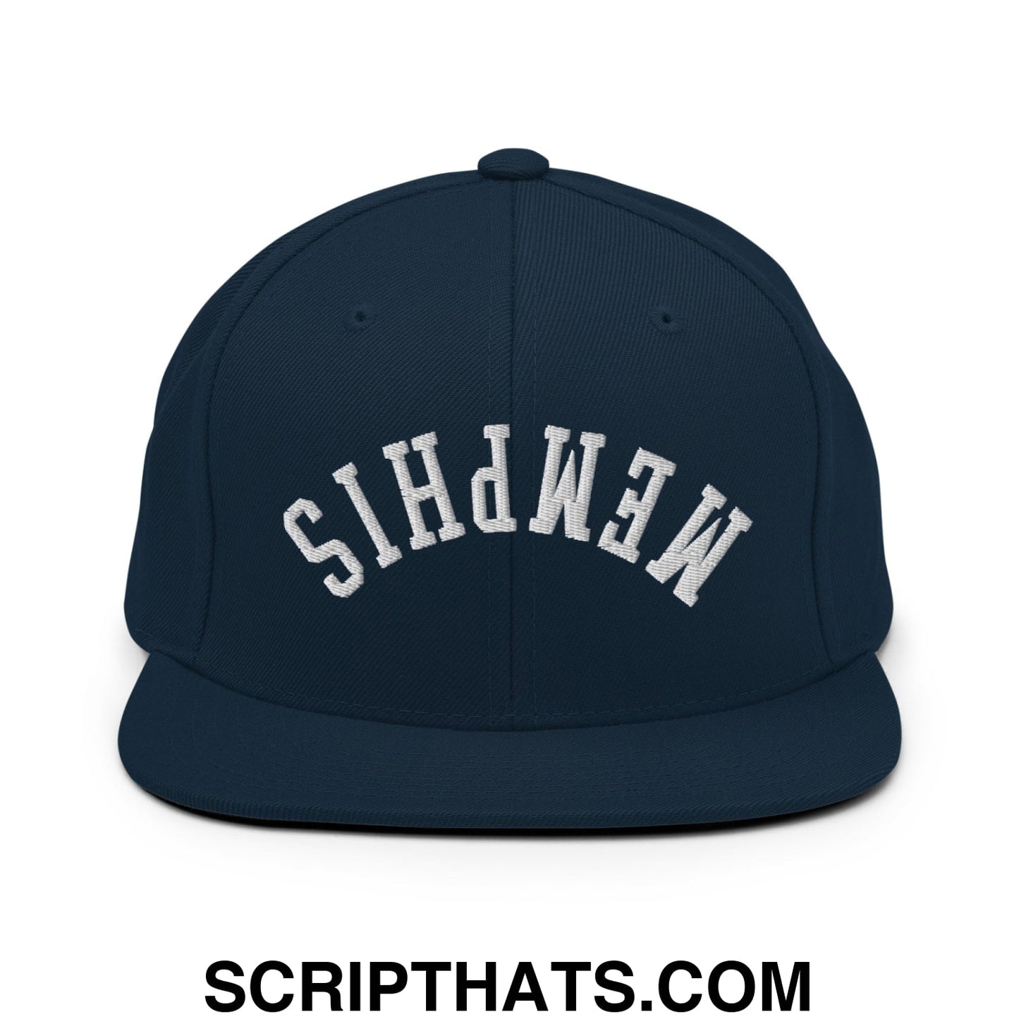 Upside Down Memphis Embroidered Flat Bill Brim Snapback Hat Dark Navy