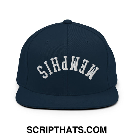 Upside Down Memphis Embroidered Flat Bill Brim Snapback Hat Dark Navy