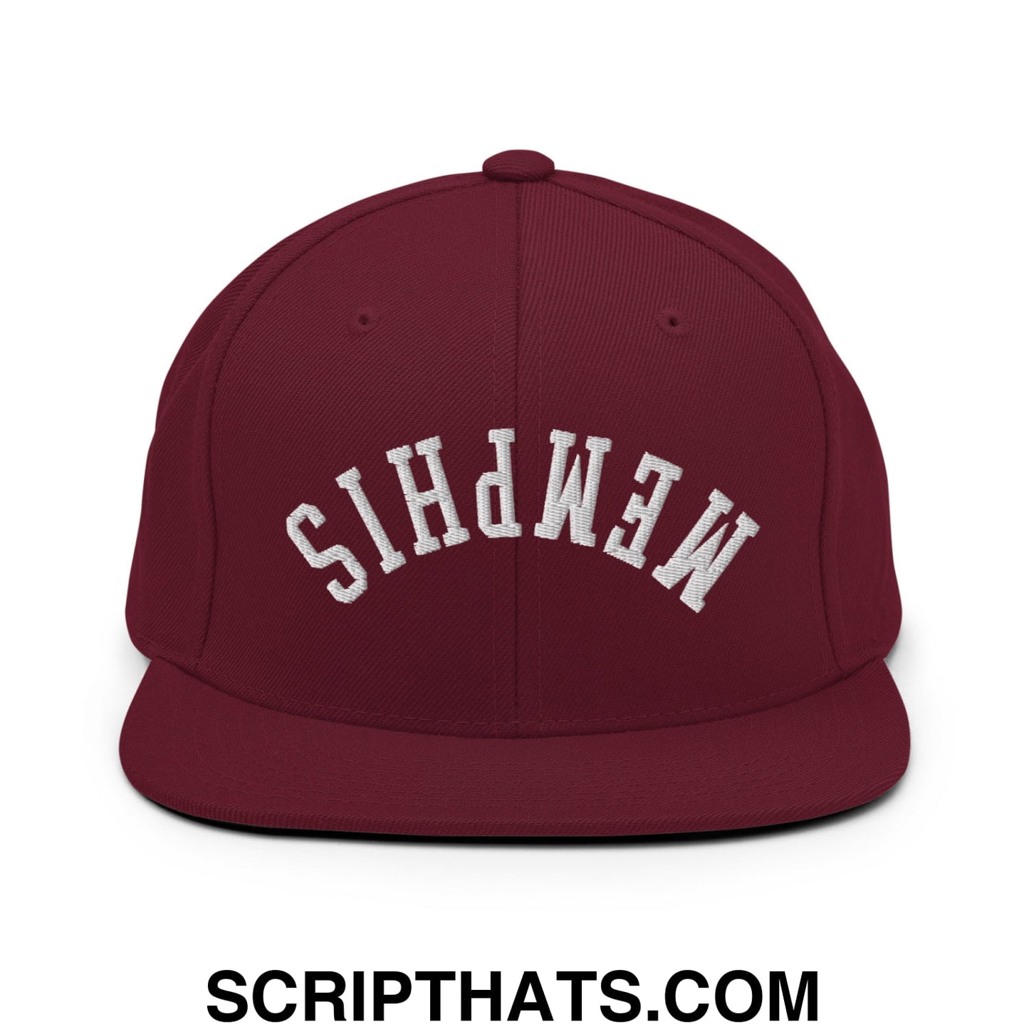 Upside Down Memphis Embroidered Flat Bill Brim Snapback Hat Maroon