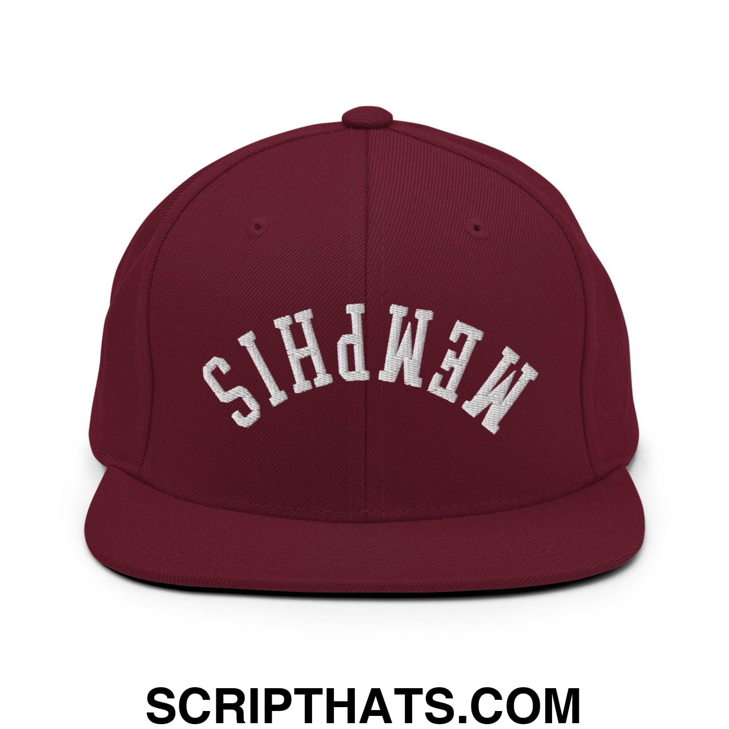 Upside Down Memphis Embroidered Flat Bill Brim Snapback Hat Maroon