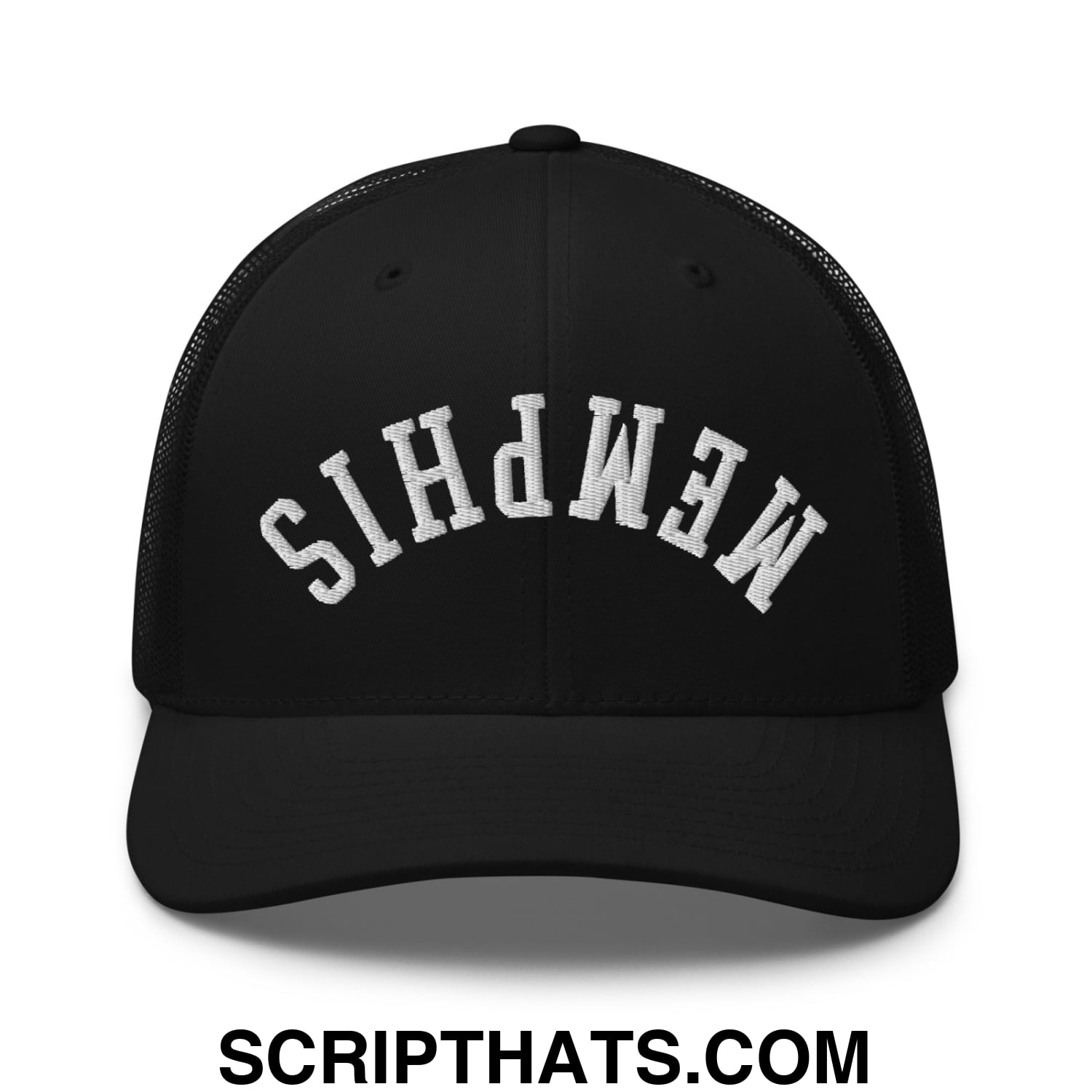 Upside Down Memphis Embroidered Mesh Trucker Hat Black